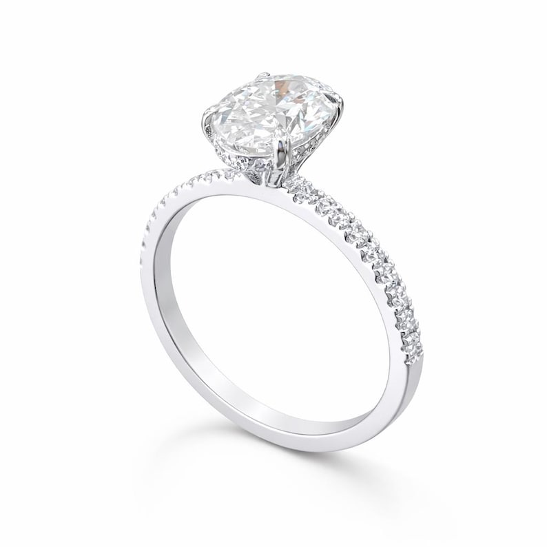Oval Lab Grown Diamond Engagement Ring, 14k White Gold, Diamond Accents image 4