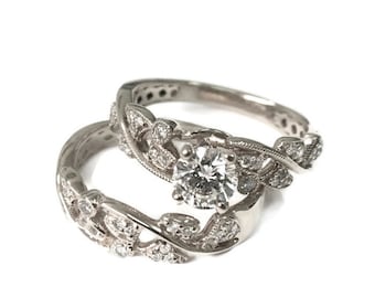 Leaves Engagement Set, White Gold Engagement Ring, Wedding Rings Women White Gold, Diamond Rings, Gispandiamonds, Wedding Set, Leaf Ring