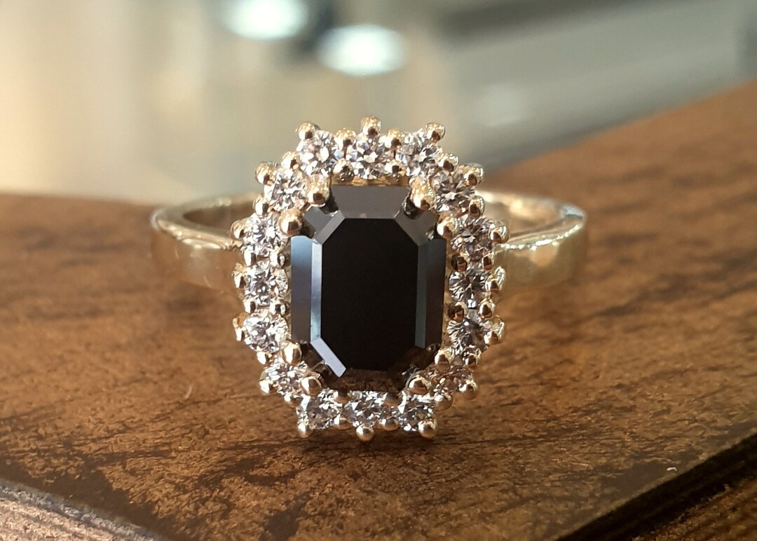 Unique Engagement Ring 2ct Radiant Cut Black Diamond White