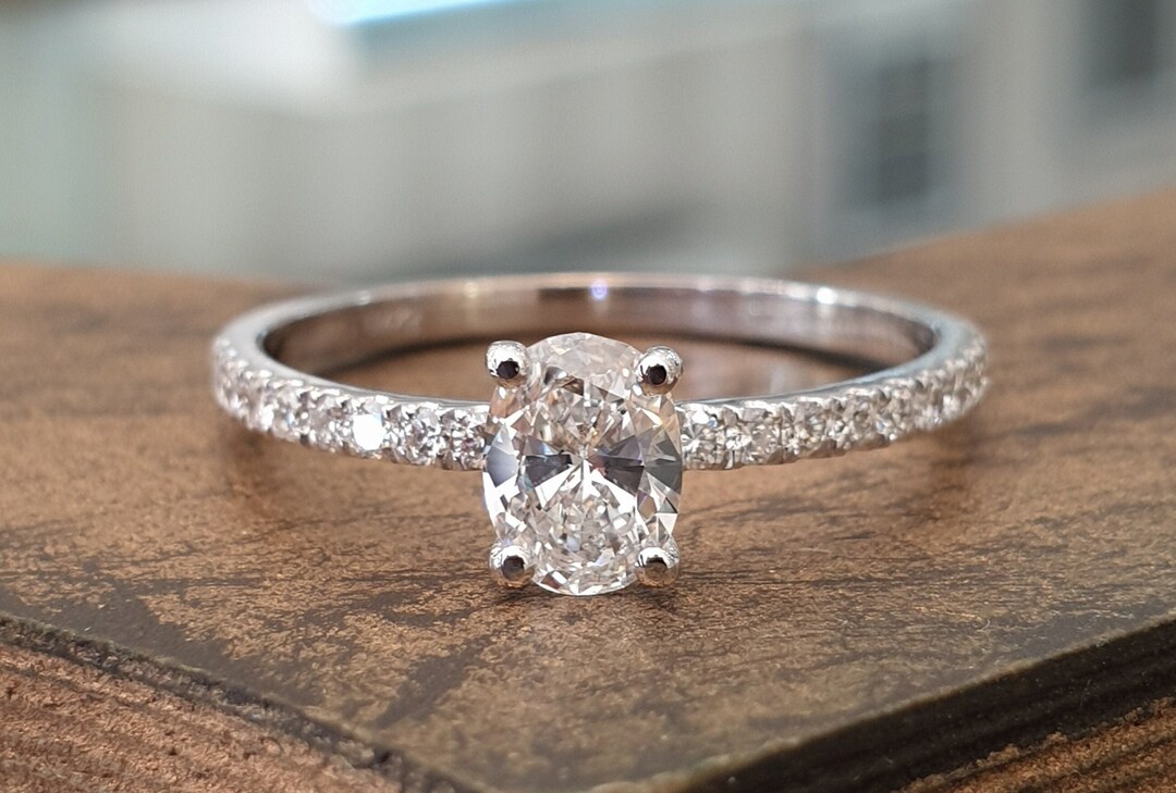 Oval Engagement Ring Natural Diamond 0.50 E-vs2 14k White Gold Diamond ...