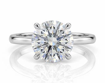 Solitaire Diamond Engagement Ring 2ct Lab Grown Round Cut Diamond 14k Solid White Gold