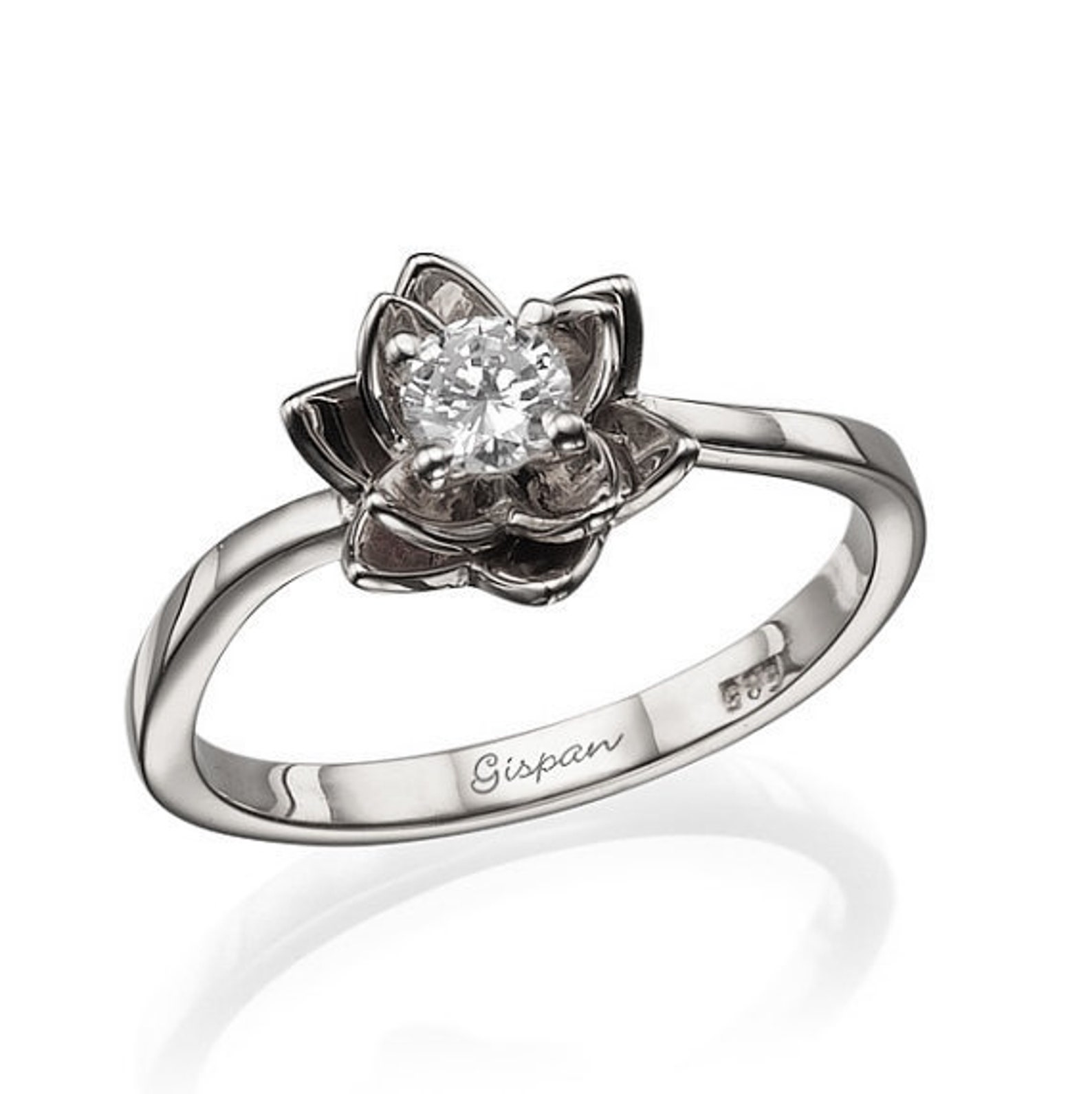 Flower Engagement Ring 14k White Gold Diamond Ring Floral Etsy
