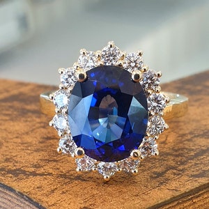 Princess Diana Engagement Ring 4CT Oval Blue Sapphire 14K - Etsy