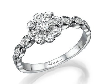 Blumen Verlobungsring, Einzigartiger Verlobungsring, Art Deco Ring, Blumenring, Versprechensring, Statement Ring, Diamant Verlobungsring, Geschenk