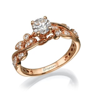 Rose Gold Leaf And Diamond Engagement Ring Anniversary Promise Rings For Women image 1