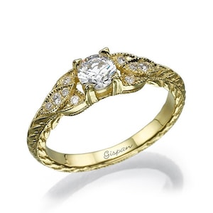 Antique Engagement Ring Diamond Engagement ring Vintage engagement ring gold engagement ring Milgrain Ring Bridal Jewelry Wedding Ring
