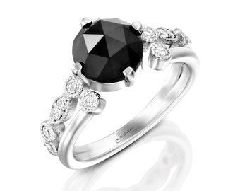 Black Diamond Engagement Ring Gold Band For Women