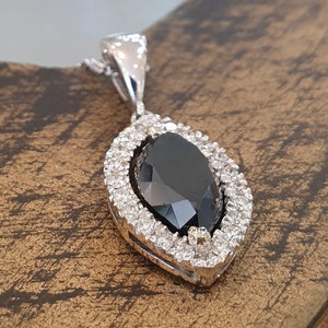 2ct Black Diamond Pendant Marquise Cut White Diamonds 14k White Gold Pendant Necklace For Women