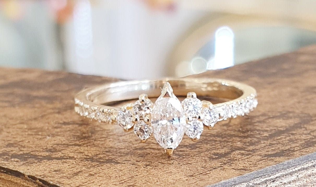 Unique Engagement Ring Marquise Diamond Yellow Gold for Women Promise Bridal Anniversary Gift for Her Art Deco Etsy Canada
