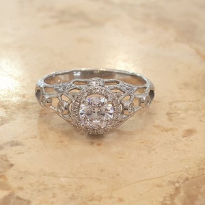 Filigree Diamond Engagement Ring White Gold Halo Setting Rings For Women image 2