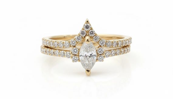 Bague De Fiançailles Femme En Or Jaune 14 Carats – 3 Pierres Diamants, Taille 7, Sur Mesure