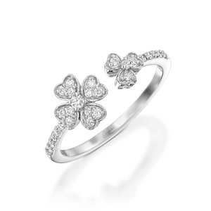 Diamant-Weißgoldblumenring, Art-Deco-Ring, Versprechensring, Jubiläumsring, einzigartiger Verlobungsring, Blumenring