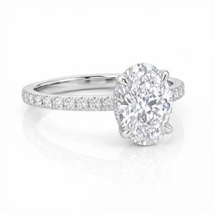 Oval Lab Grown Diamond Engagement Ring, 14k White Gold, Diamond Accents image 2