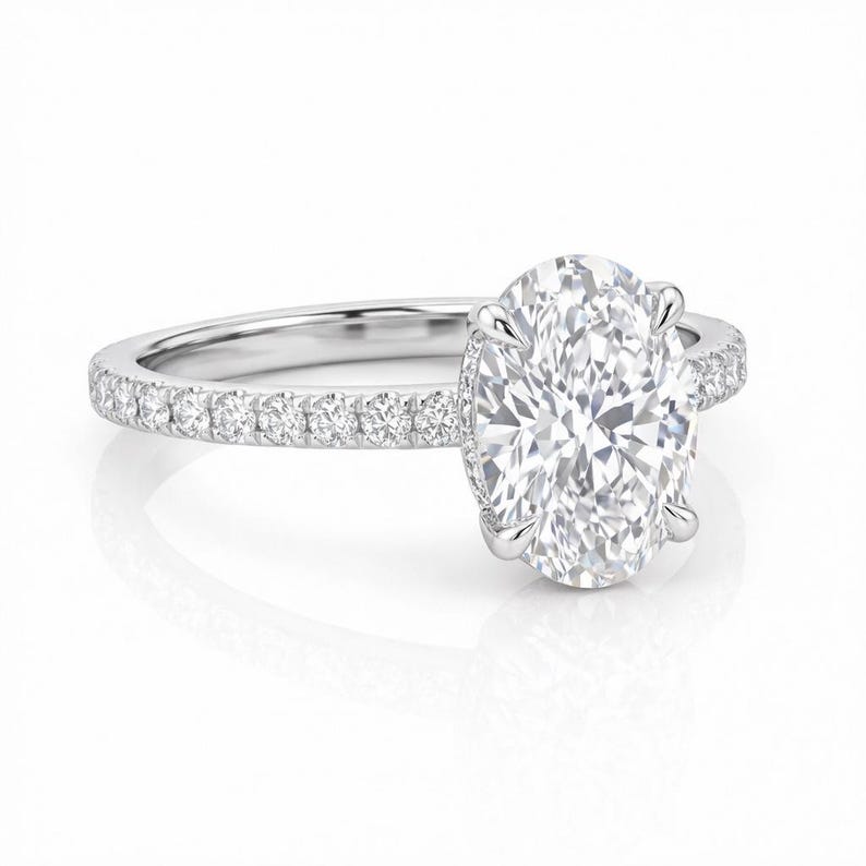 Oval Lab Grown Diamond Engagement Ring, 14k White Gold, Diamond Accents image 2