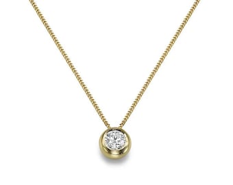 Halo Gold Pendant, Gold Diamond Pendant, Classic Pendant, Yellow Gold Pendant, 14k Gold Jewelry, Pendant Necklace, Bridal Jewelry