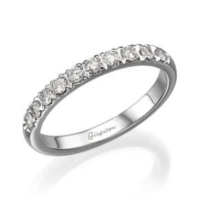14k White Gold Diamond Half Eternity Ring: Dainty Wedding Band