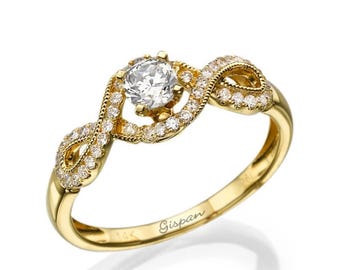 Infinity Engagement Ring, Infinity Ring, Wedding Ring, Diamond Ring, Art Deco engagement ring, Band ring, Knot Ring, Infinity Band, 14K Ring