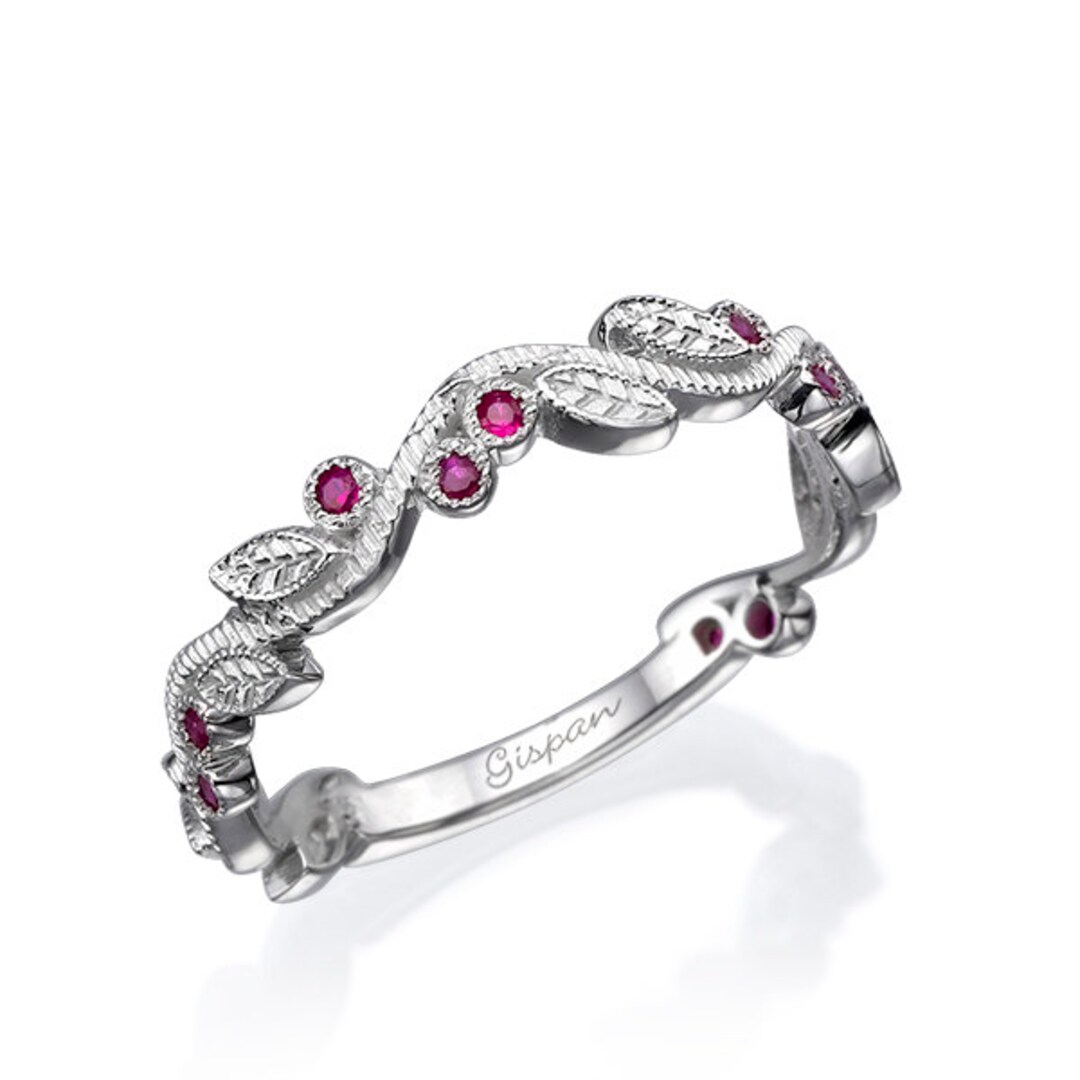 Ruby Wedding Ring Ruby Wedding Band Leaves Ring Promise Etsy