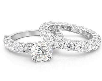 14k White Gold Diamond Engagement Ring Set 1.50 Gia Diamond, Natural Diamond Wedding Band