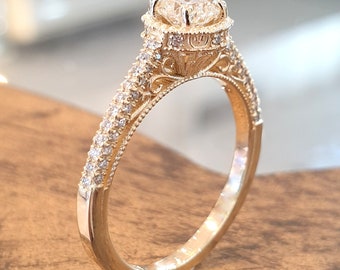 Vintage Engagement Ring For Women Natural Diamond Yellow Gold Antique Filigree Ring Halo Diamond Engagement Ring