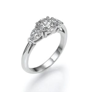 Engagement RIng Round White Sapphire And Pear Diamonds In 14k White Gold
