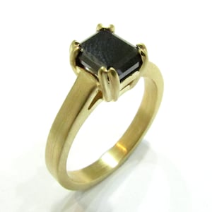 Emerald Cut Black Diamond Engagement Ring: 18K Gold Art Deco Promise Ring