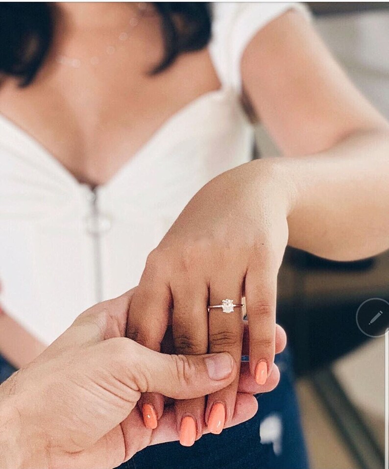 Oval Solitaire Engagement Ring 0 80CT Natural Diamond 14k Etsy