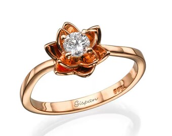 Diamond Floral Rose Gold Ring | Rose Gold Promise Ring | Dainty Engagement Ring | 14K Rose Gold Art Deco Setting | Anniversary Ring