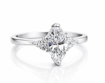 Marquise Engagement Ring 0.70Ct Diamond Band 14k White Gold Unique Wedding Ring for Women