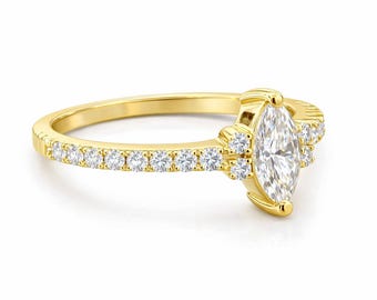 Marquise Diamond Engagement Ring, 14K White Gold Bridal Band