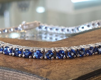 Gold Bracelet Natural Blue Sapphire 6ct 14K White Gold Custom Bracelet Tennis For Women