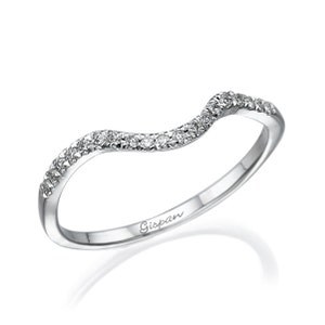 Matching Wedding Ring 14k White Gold Curved Band And Diamonds For her&Women