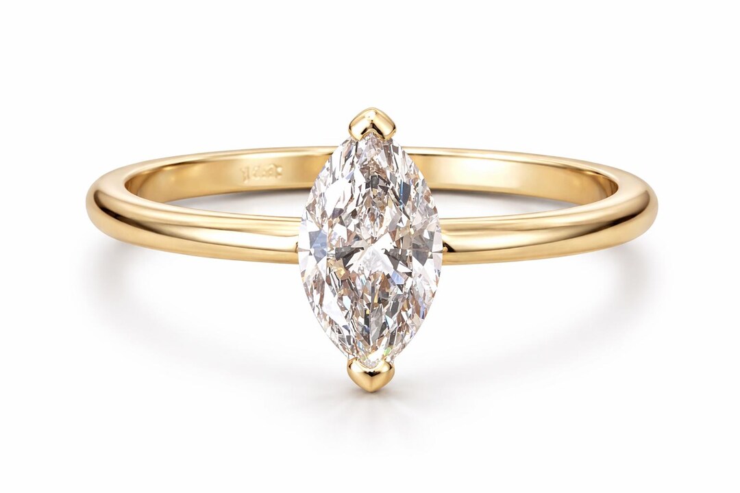 1ct Marquise Diamond Engagement Ring, 14k Yellow Gold Band - Etsy
