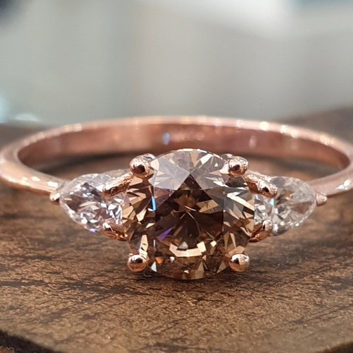 Rose Gold Champagne Diamond Engagement Ring. - Etsy