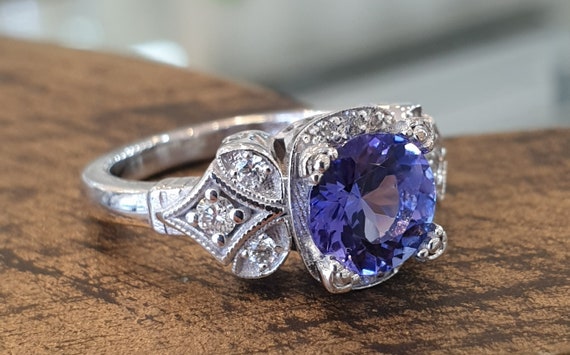 GEM BLEU Tanzanite and Diamond Halo Ring in 14K White Gold | Gem Shopping  Network Official