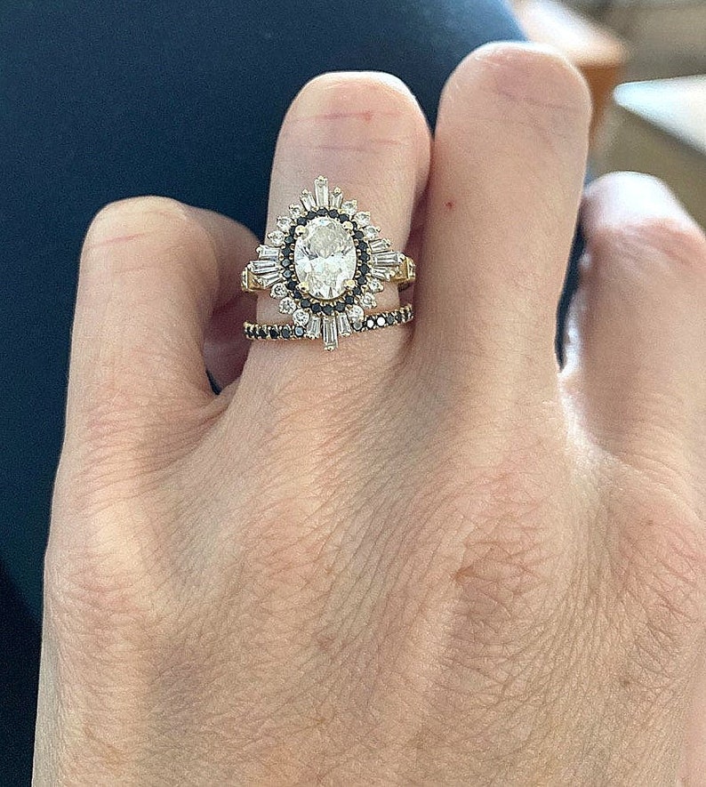 Art deco Engagement Ring 1ct Oval Diamond 14k Yellow Gold Etsy