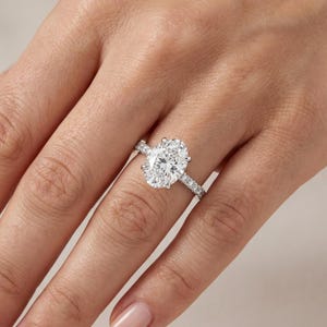 Oval Lab Grown Diamond Engagement Ring, 14k White Gold, Diamond Accents image 6
