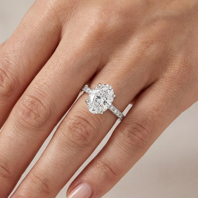 Oval Lab Grown Diamond Engagement Ring, 14k White Gold, Diamond Accents image 6