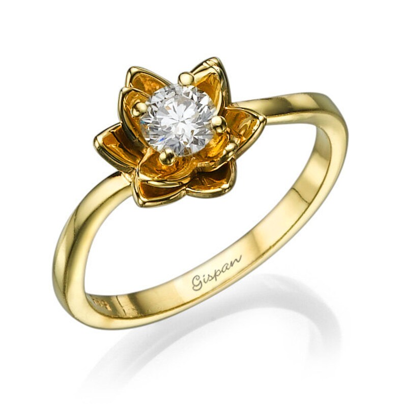 Engagement Ring Flower 14k Yellow Gold Unique Engagement Etsy