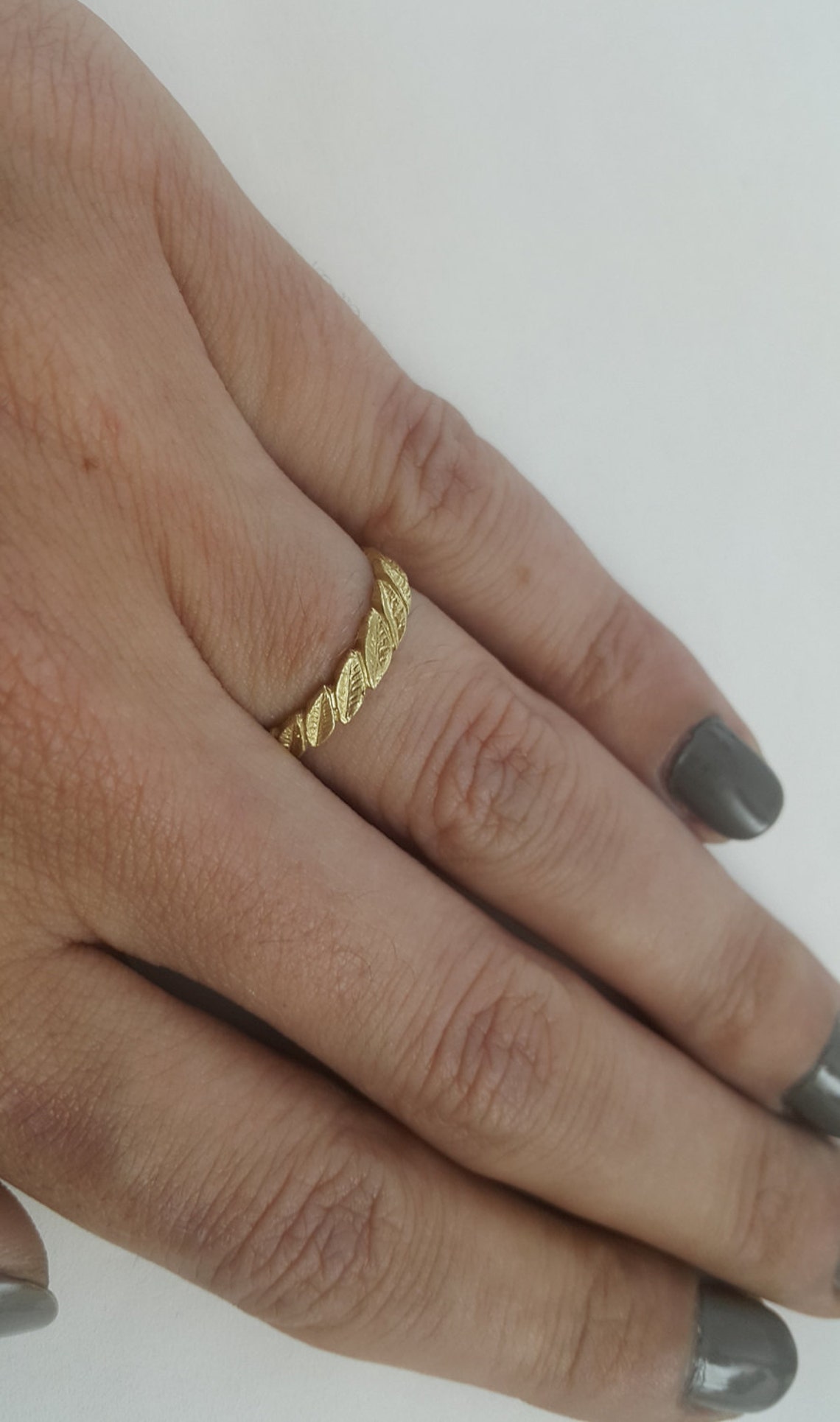 Leaf Wedding Band 14k Yellow Gold Ring Leaves Ring Wedding