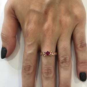 Ruby Engagement Ring With Unique Diamond Leaf Design, Rose Gold Engagement Ring, Gemstone Engagement Ring, Ruby Jewelry, Promise Ring image 2