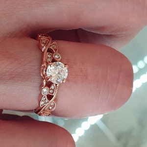 Rose Gold Leaf And Diamond Engagement Ring Anniversary Promise Rings For Women image 4