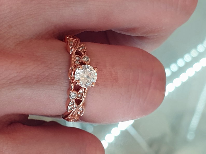 Rose Gold Leaf And Diamond Engagement Ring Anniversary Promise Rings For Women image 4