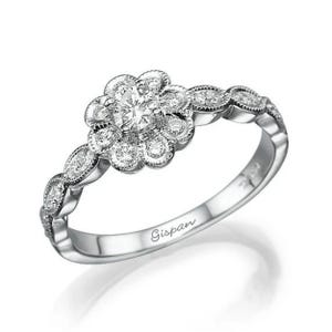 Flower Engagement Ring, Unique Engagement Ring, Art Deco Ring, Floral Ring, Promise Ring, Statement Ring, Diamond Engagement Ring, Gift