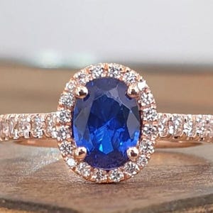 Rose Gold Engagement Ring Blue Sapphire And Diamonds, Gemstone Engagement Ring, Solitaire Engagement Ring, Oval Ring
