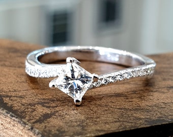 Bague Fiançailles Diamant Simili 2.50 Ct Taille Princesse Or Blanc 14k - Taille 9, Personnalisable
