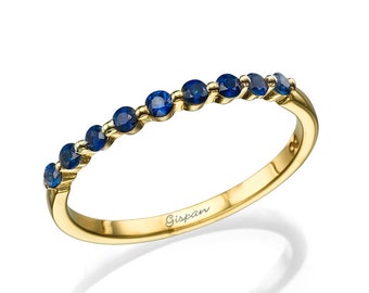 Dainty Ring Natural Round  Blue Sapphire 14k Yellow Gold