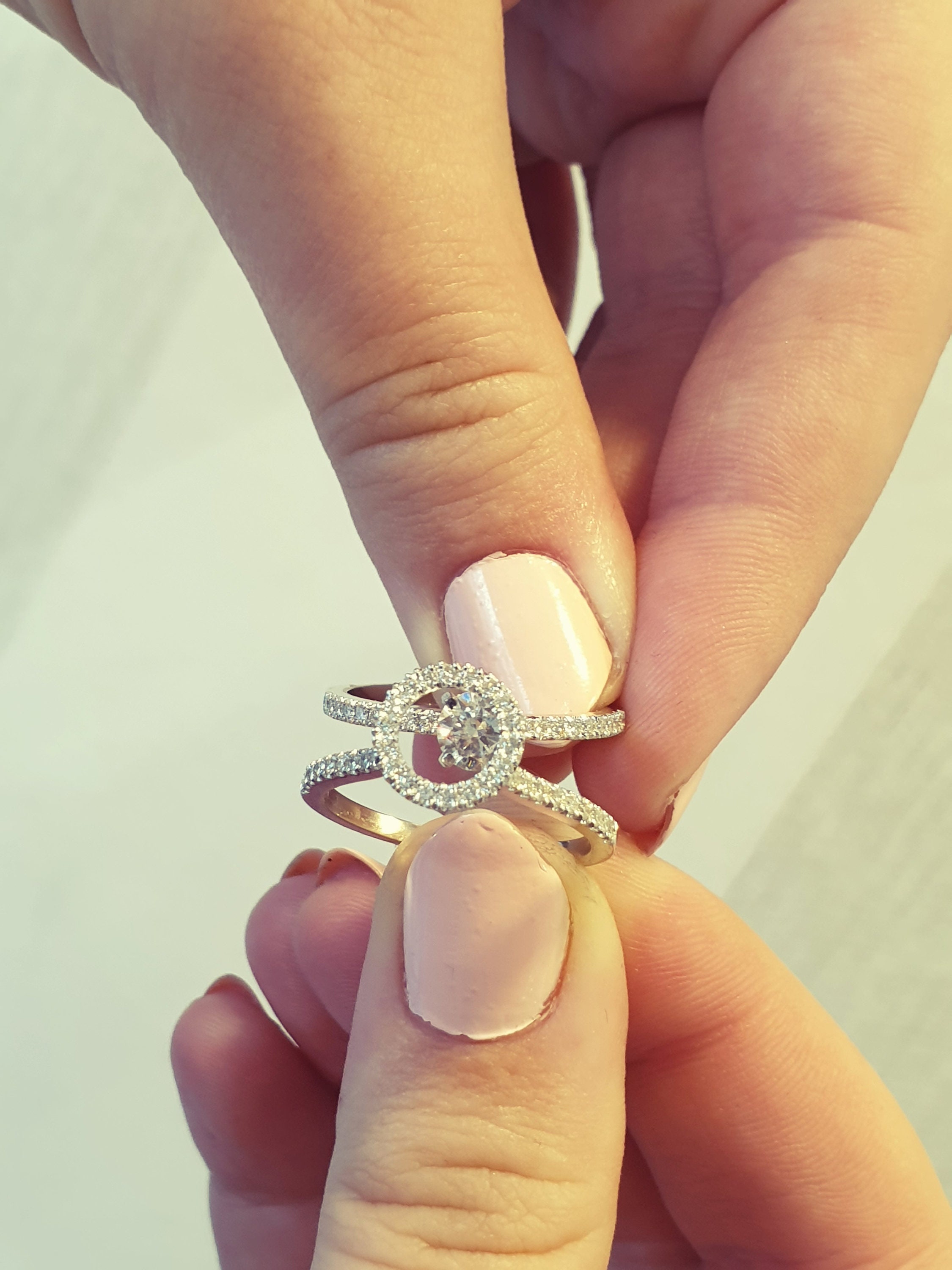 Engagement Ring Set Matching Rings 14k White Gold 0.50 Etsy