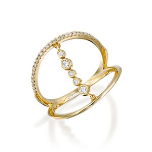 Diamond Yellow Gold Ring, Anniversary Ring, Art Deco Ring, Double Band Ring, Wedding Ring, Promise Ring, Cocktail Ring, Wide Ring
