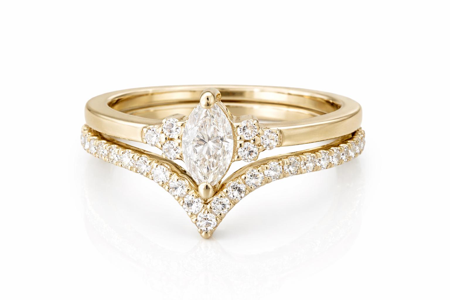 Marquise Diamond Wedding Ring Set, 14k Yellow Gold Bridal Set - Etsy